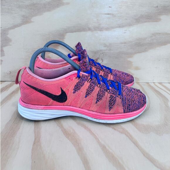 Nike -Flyknit Lunar 2 Bright Mango -Running -Pink/Blue -Women's - 7 - 620658-800 - Picture 1 of 9